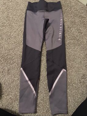 Under Armour Gray & Black Leggings with Pink Accents